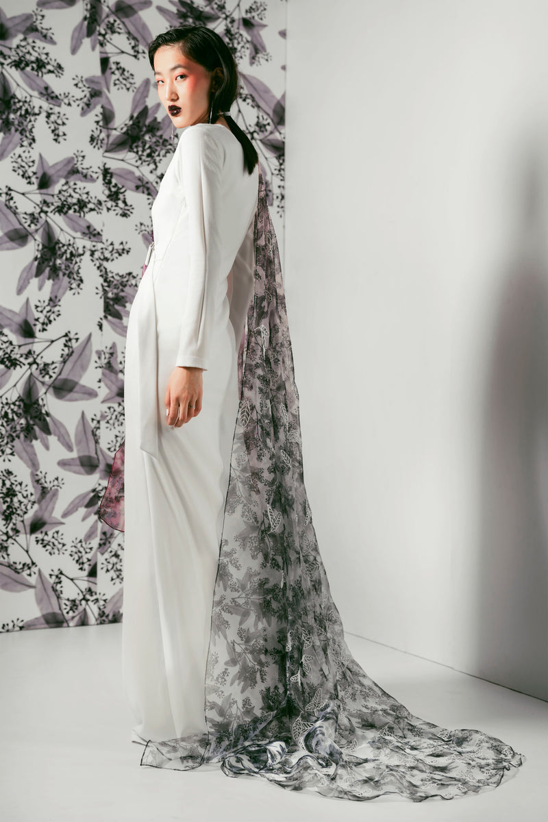 TAI GOWN WITH PRINTED DRAPE