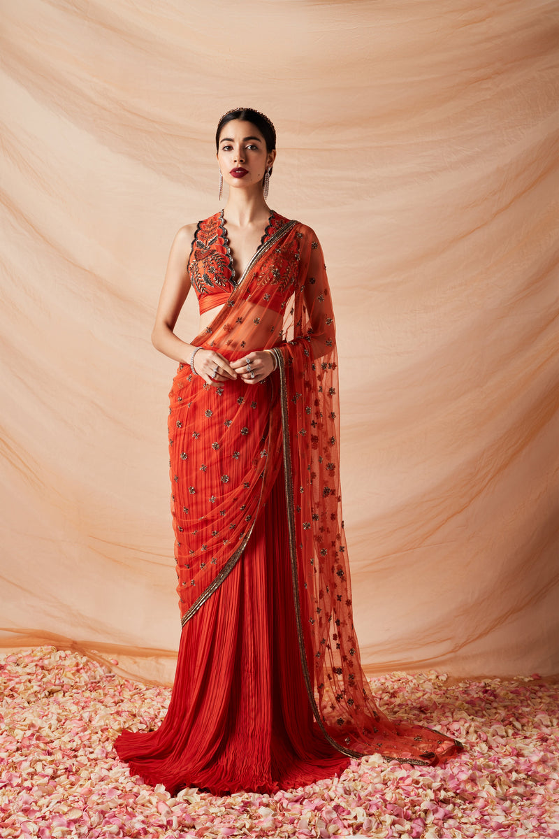 TARA RUCHED PRE PLEATED SAREE