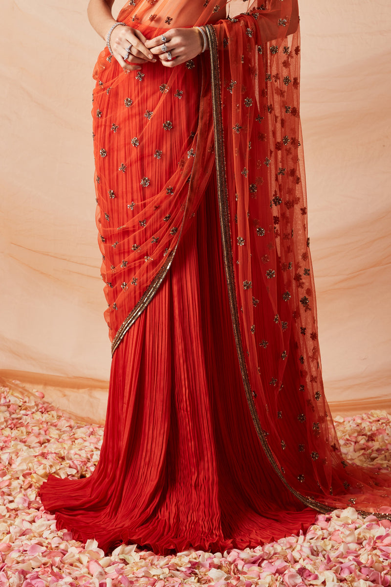 TARA RUCHED PRE PLEATED SAREE